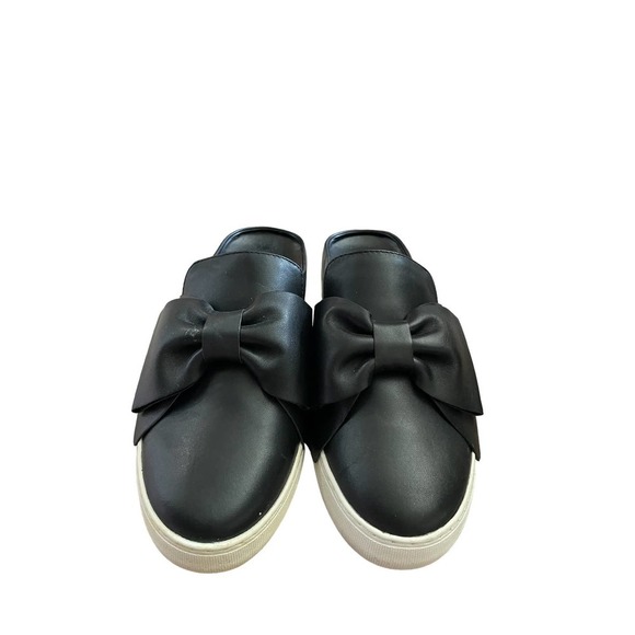 JSlides Womens Leather Bella Bow Slides Mules Round Toe Size 7.5US Black - Picture 1 of 5